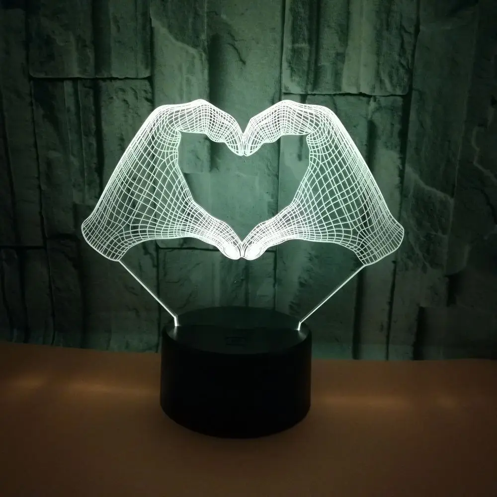 3D ночник с надписью Love Gesture светодиодный прикроватный светильник изменением 7
