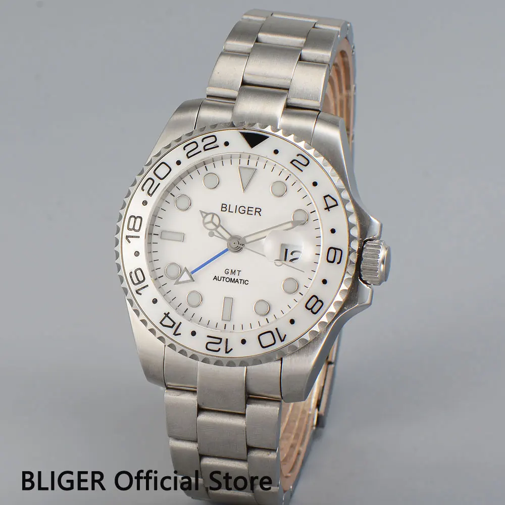 

Мужские часы BLIGER B26 с белым циферблатом, Керамическая рамка, дисплей с сапфировым стеклом и датой, автоматическое перемещение, 43 мм
