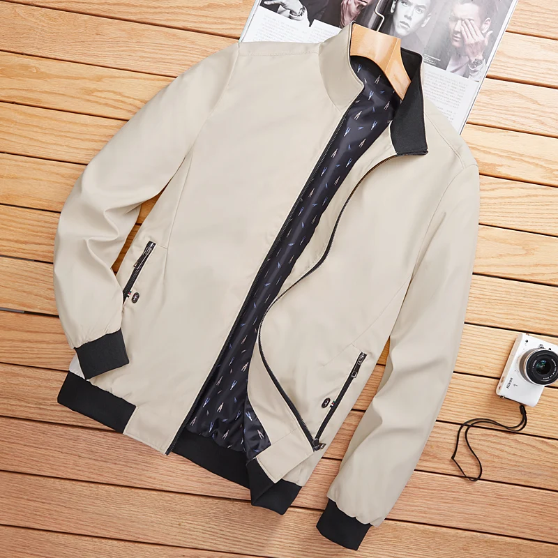 

Stand Collar Men Bomber Jacket Solid Color Baseball Jacket Men Classic Men's Jackets Casual Business Jacket for Men