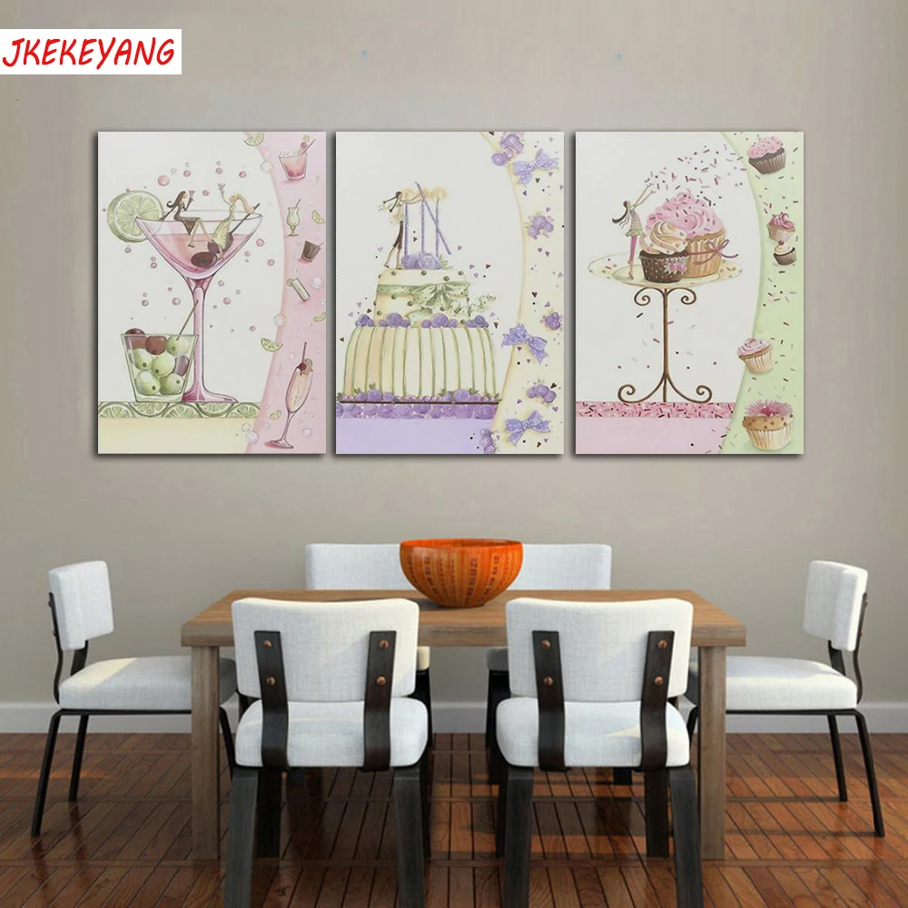 Полноразмерная/круглая Алмазная 5D картина своими руками 3 шт. картины с десертом