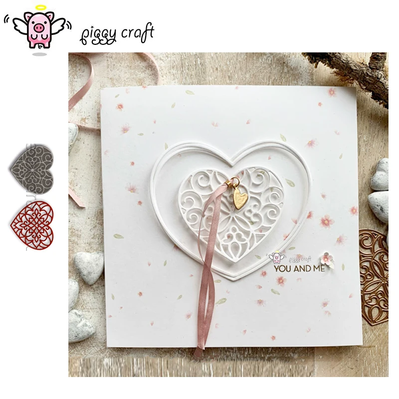 

Piggy Craft metal cutting dies cut die mold Lace heart love frame Scrapbook paper craft knife mould blade punch stencils dies