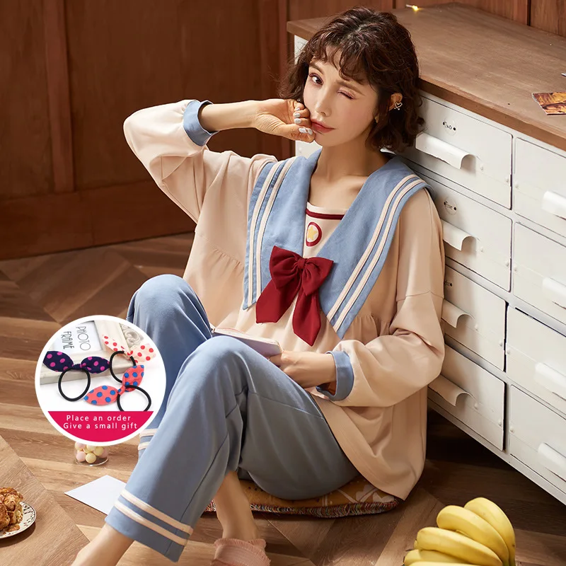 

Кавайная зимняя Пижама Сейлор Мун для женщин милые банты тёмно-синий воротник пижамы хлопковая Повседневная теплая ночная рубашка в стиле ...