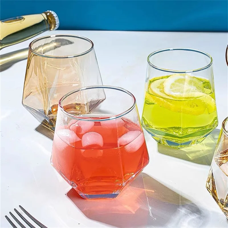 

Colorful Hexagonal Diamond Glass Cup Creative Daily Coffee Milk Juice Cup Household Phnom Penh Diamond Noodle Water Cup