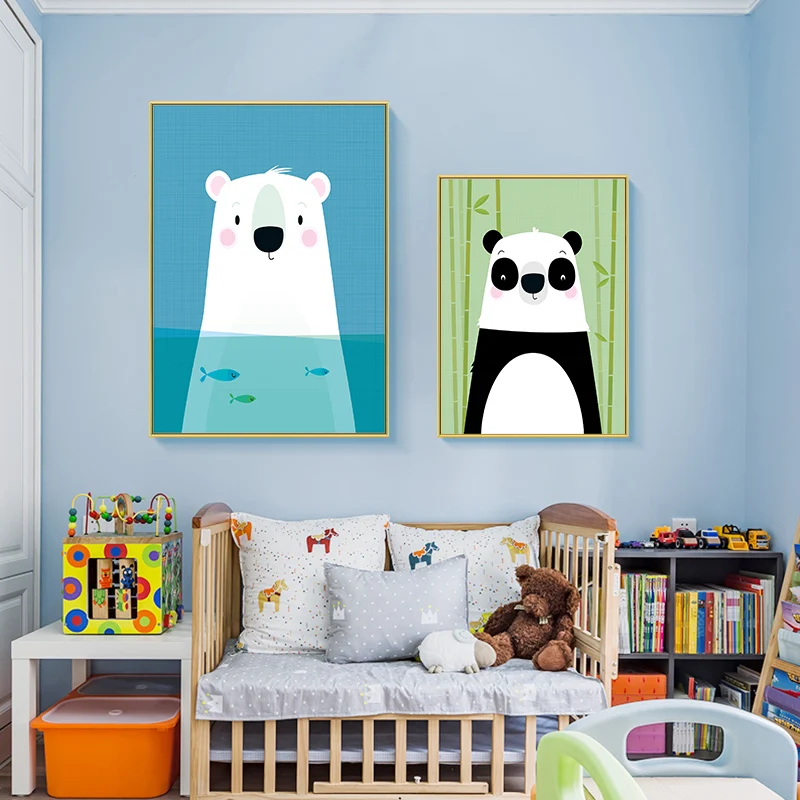 Мультяшный Лес Животные Холст Картина пиво панда плакат и печать детская