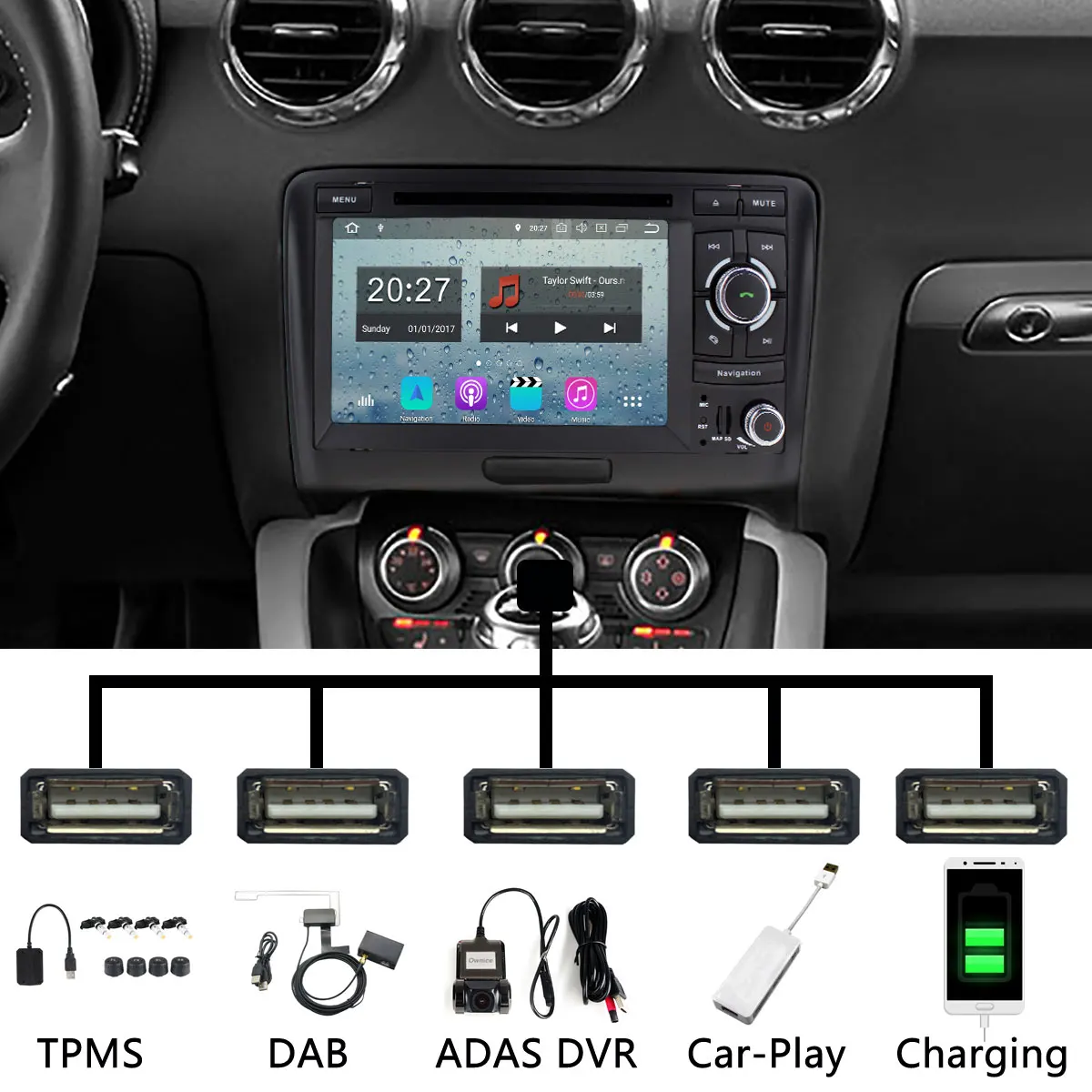 Автомобильный dvd плеер с 5 usb портами PX6/Octa Core Android 9 0 для Audi TT 2006 2007 2008 2009 2010 2011 2012 2013