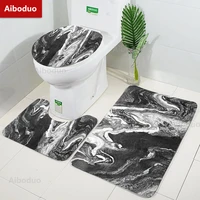 aiboduo 3pcsset ins style bathmat rug non slip black marble pattern toilet lid cover bathroom carpet bathroom pad set supplies