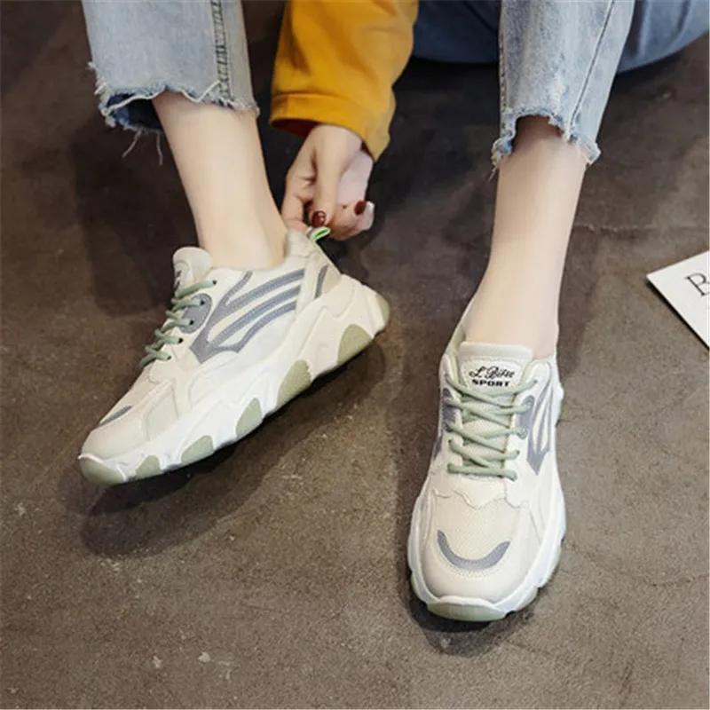 

Women White Shoes 2021 New Casual Fashion Dad Shoes Platform Sport shoes Lace-Up Sneakers Women's Vulcanize Shoes zapato mujer