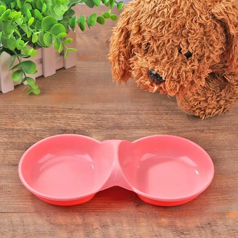 Портативный с рисунком собачки и котика двойной миска для собак Еда воды