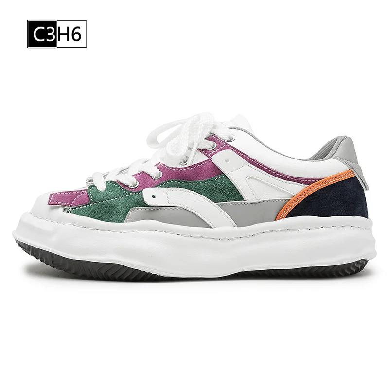

Ladies Casual Shoes Personality Color Matching Dissolving Shoes Suede Leather Retro Thick Bottom Niche Sneakers Zapatillas Mujer