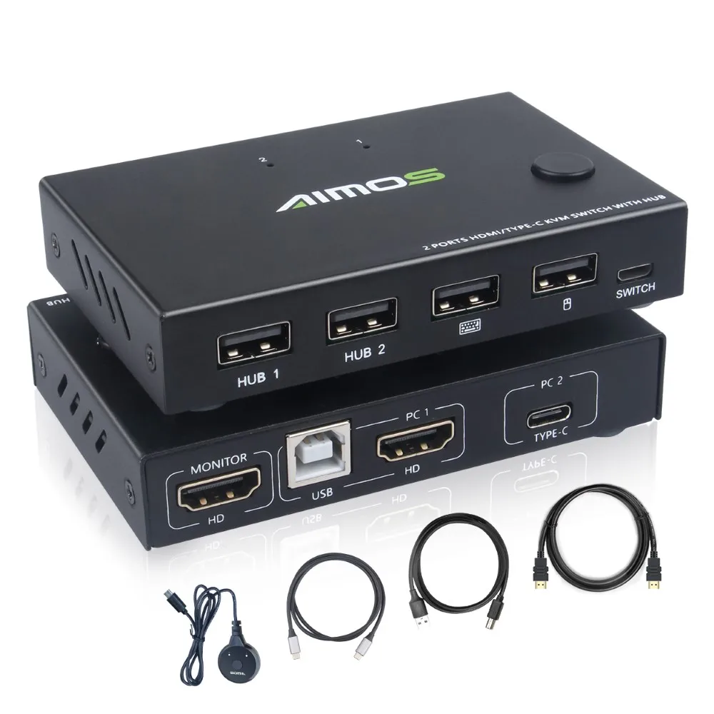 

AIMOS KVM Switch Junction Box 4 In 4 Out USB 2.0 Switch Selector 2 In 1 KVM Type-C Shared Device Computer Mouse And Keyboard Set
