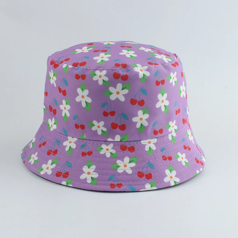 

Cherry Flower Design Bucket Hat Women Fashion Summer Sun Hats Reversible Bob chapeau Femme Floral Hat Men Fisherman Cap