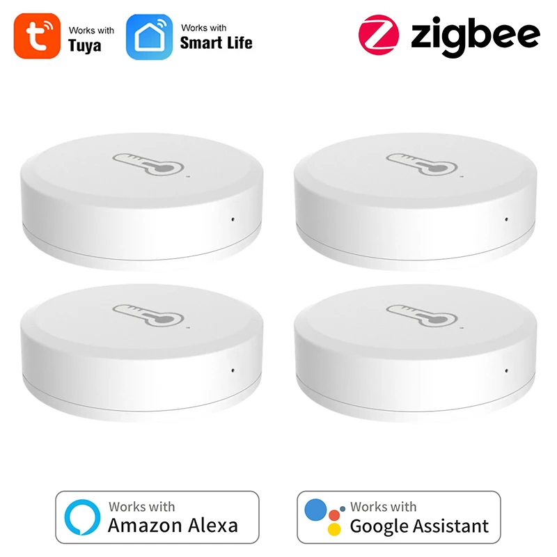 

Датчик температуры и влажности 4x ZigBee3.0, миниатюрный корпус с питанием от батареи, работает с Alexa Google Assistant Tuya Smart Life Smart Home