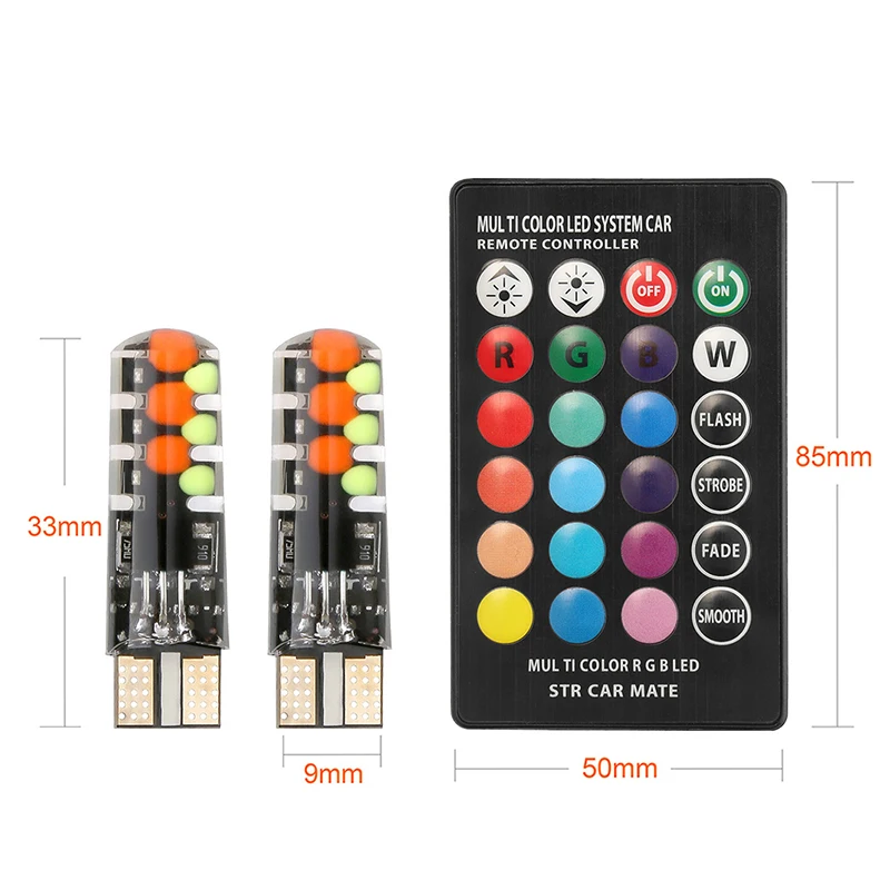 

Two T10 Cob Rgb Led 6smd Multi Color Bulb Remote Control Rgb Automobile Lamp, Multi-mode Vehicle Bulb, Remote Control, General