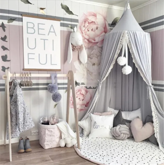 Cotton Kid Baby Bed Canopy Bedcover Mosquito Net Curtain Bedding Round Dome Tent Fly Insect Protection