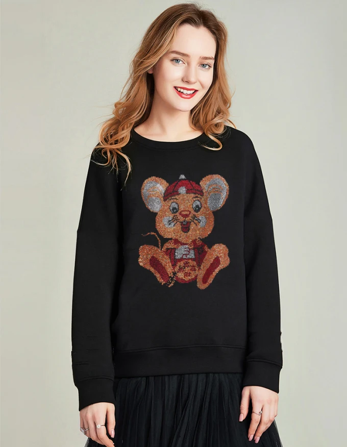 

Женская толстовка со стразами, с длинным рукавом, пуловер со стразами, толстовка с капюшоном