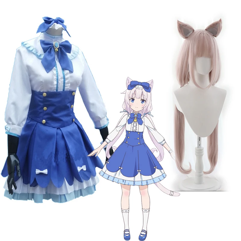 

2021 Anime Nekopara Cosplay Costumes Vanilla Cosplay Dresses and Wigs Accessories Halloween Party Woman Dress Adult Maid Skirts