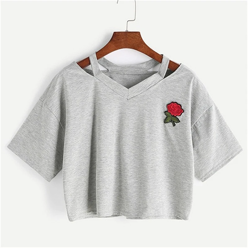 Сексуальный ремень с v-образным вырезом укороченный Топ для женщин принтом розы