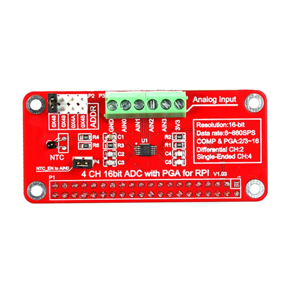 16 бит I2C ADS1115 модуль ADC 4 канальный для Raspberry Pi 3/2 Модель B/B + v|channel| |