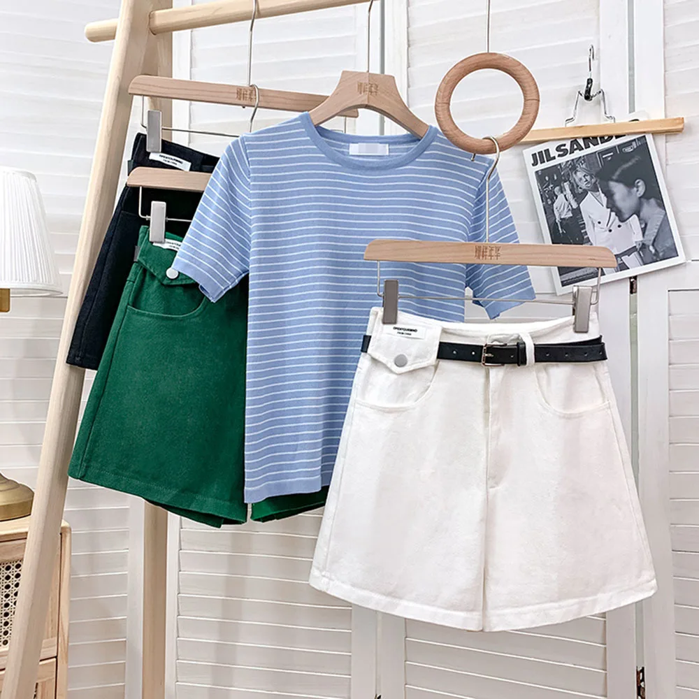 

2021 Korean Women Vintage Summer Denim Shorts with Belt Zipper Pockets Female Retro Casual Shorts Pantalones