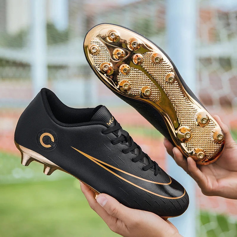 Золотой гвоздики с покрытием атлетика Футбол Шипы туфли мальчиков Бутсы