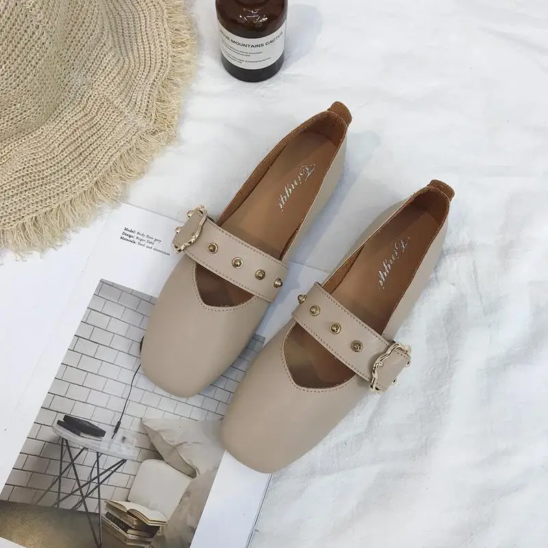 

Female Style Spring Flat Shoes Shallow Mouth Soft Leather Square Head Mary Jane Shoe lykj-yx