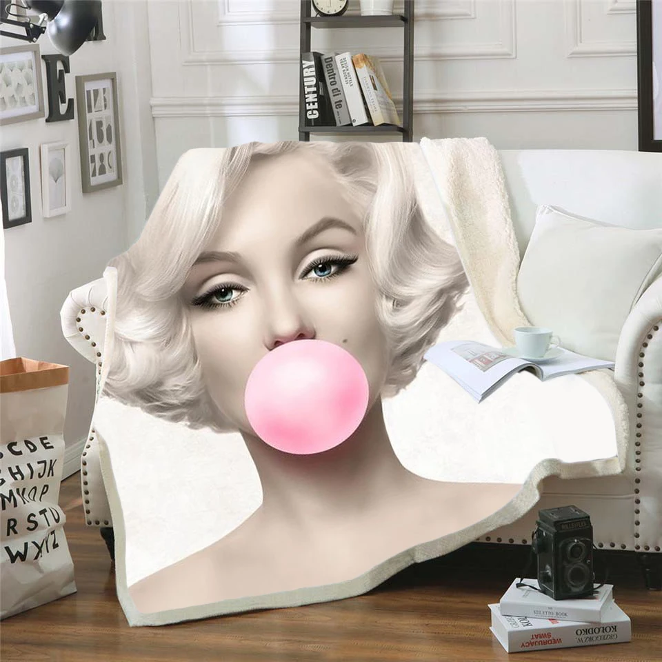 

Флисовое одеяло Marilyn Monroe с 3d рисунком, для кровати, походов, пикника, толстое стеганое одеяло, модное покрывало, одеяло в стиле Sherpa-8