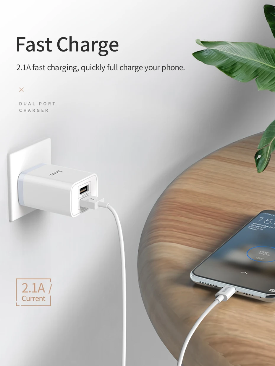 HOCO 5 V/2.1A двойное зарядное устройство USB быстрая зарядка зарядное устройство адаптер для iphone ipad mini samsung Xiaomi