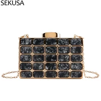 acrylic women evening bag black color metal stripped small day clutch with chain shoulder handbags holder