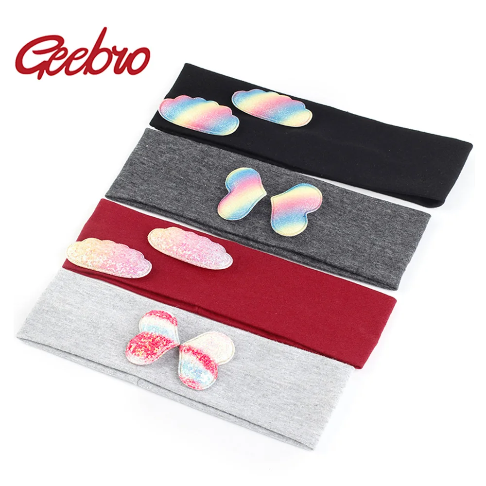

Geebro Children Cute Flat Cotton Headband Girl Kids Colorful Cartoon Clouds Hairband Boy Solid Color Turban Hair Accessories