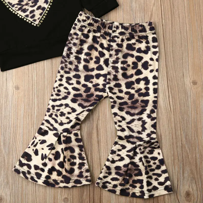 

2pcs Newborn Toddler Baby Girl Leopard Love Long Sleeve Sweater Tops Flares Pants Outfits Set Tracksuit Casual Clothes 1-3Y