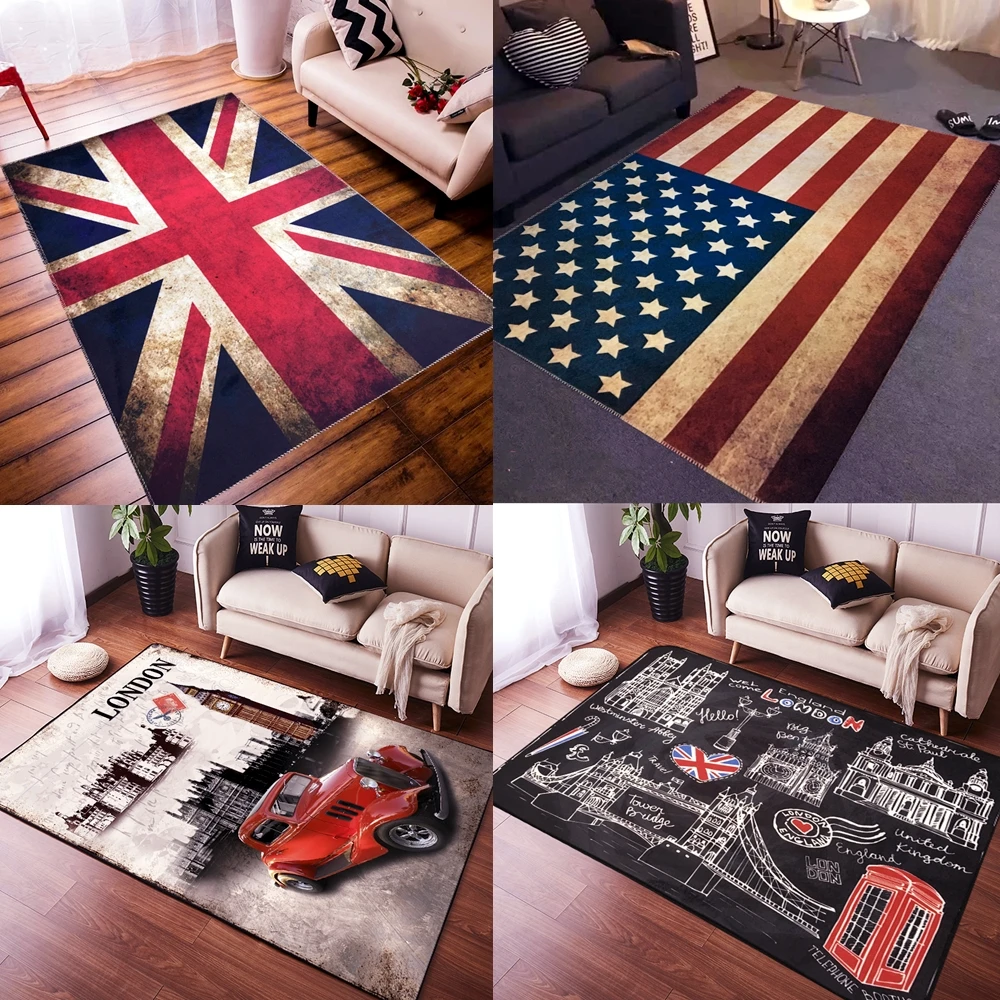 Nostalgic Vintage BritishAmerican Flag Anti-slip Carpet for Living Room Big Area Rugs Bedroom Bedside Bay Window Sofa Floor Mat