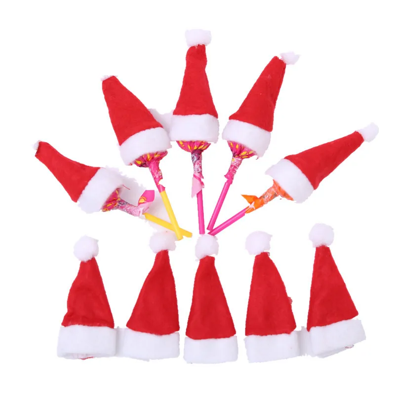 

4*7cm Christmas Decorations Mini Christmas Hat Christmas Lollipop Hat Non-woven Cap Christmas Tree Decoration Wine Bottle Cover