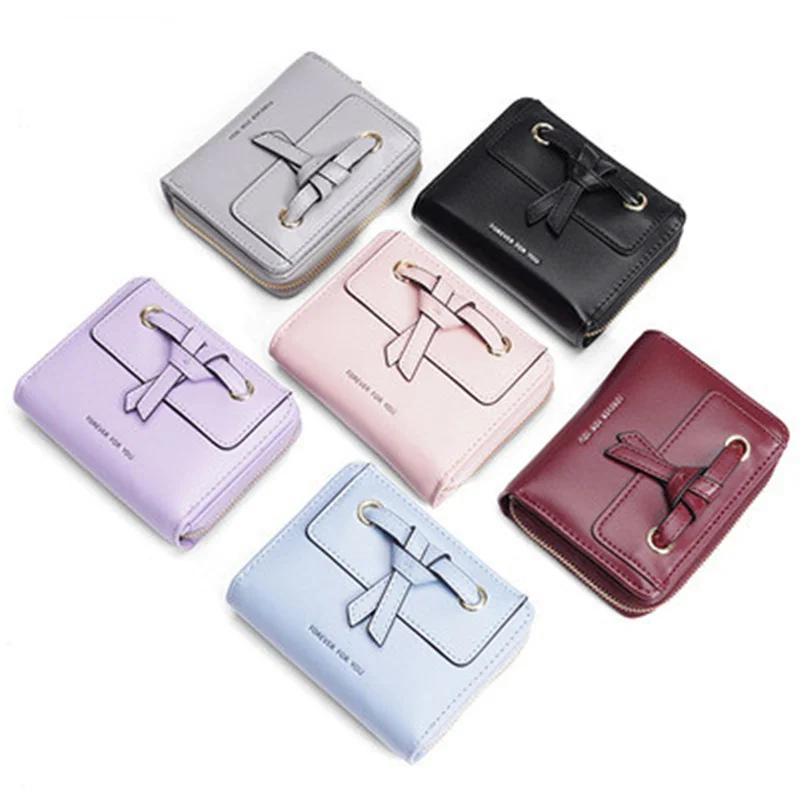 

2021 New Women's Wallet Fashion Short Two-Fold Coin Purse PU Leather Bow Wallet Women Designer Brand Zipper Purse Monedero Mujer