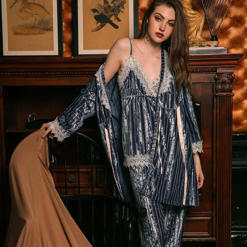 Яркие бархатные модные мягкие женские пижамные комплекты из 4 предметов на осень