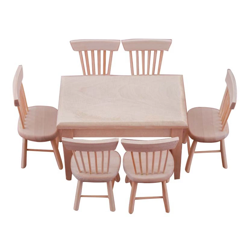 

Miniature Dining Table Chair Model 1:12 Miniature Dollhouse Wooden Furniture Toy Set