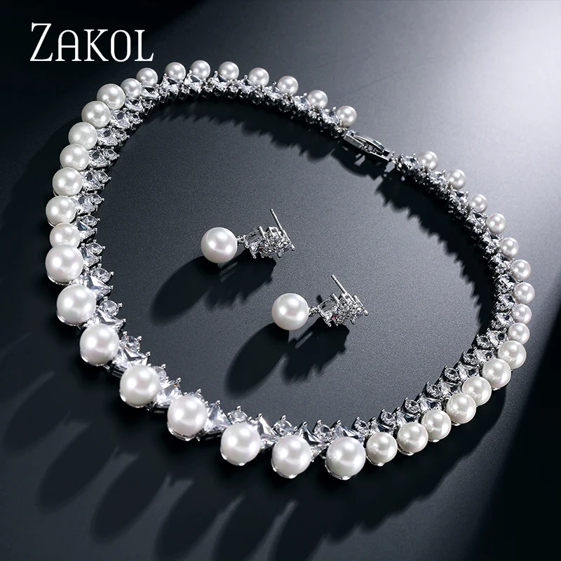 ZAKOL/Модный комплект ювелирных изделий с имитацией жемчуга для женщин свадьбы