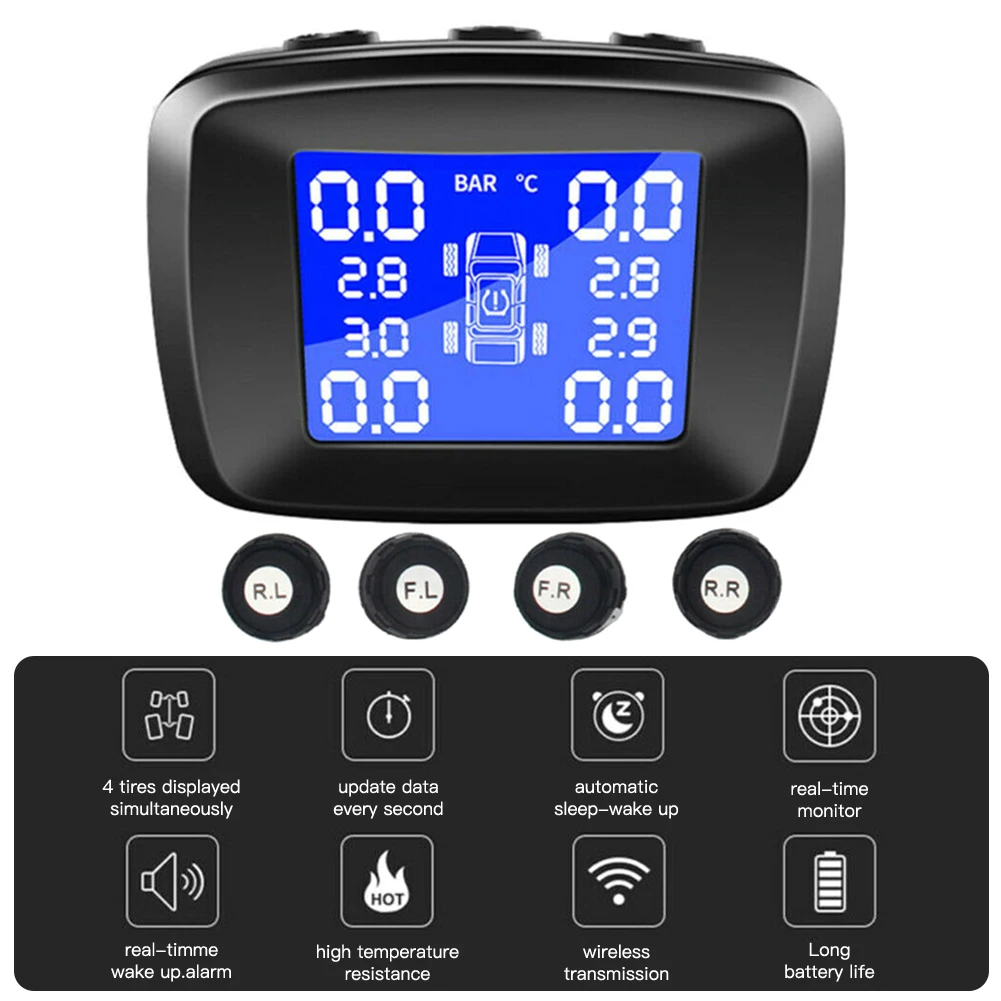 Система контроля давления в шинах TPMS беспроводная система ЖК дисплей + 4 внешних
