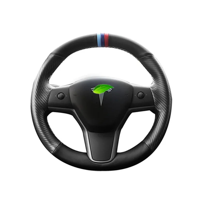 Интерьер DIY 3D Черное углеродное волокно и черное кожаное рулевое колесо ручная