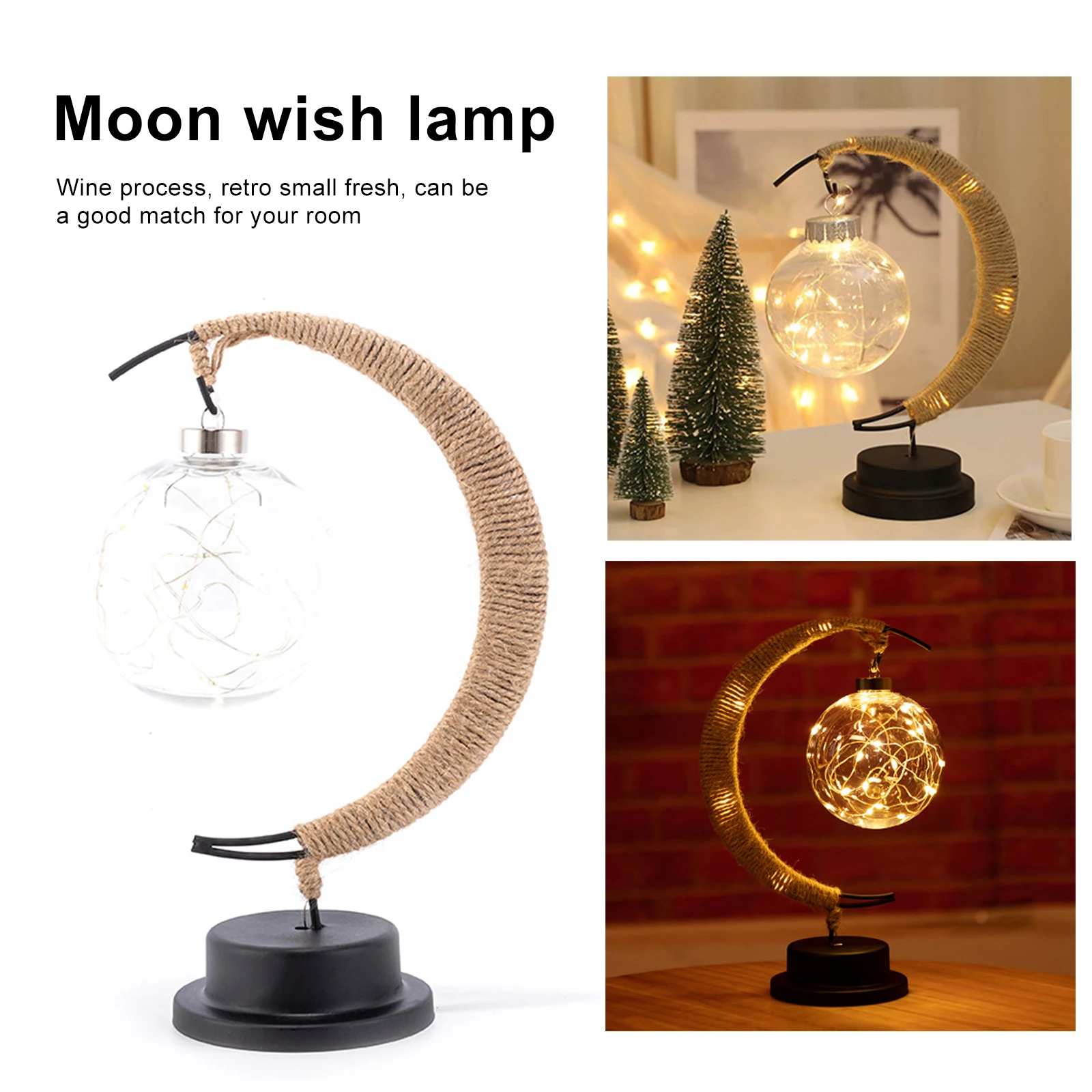 

LED Moon Sepak Takraw Lamp Desk Light Rattan Handmad Hemp Rope Wrought Iron Romantic Decorative Atmosphere Desk Night Lamp