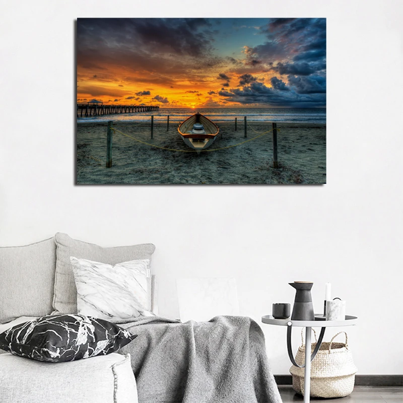

Boat On Beach At Sunset Wall Art Canvas Poster And Print Canvas Painting Decorative Picture Sofa Living Room Home Decor Artwork