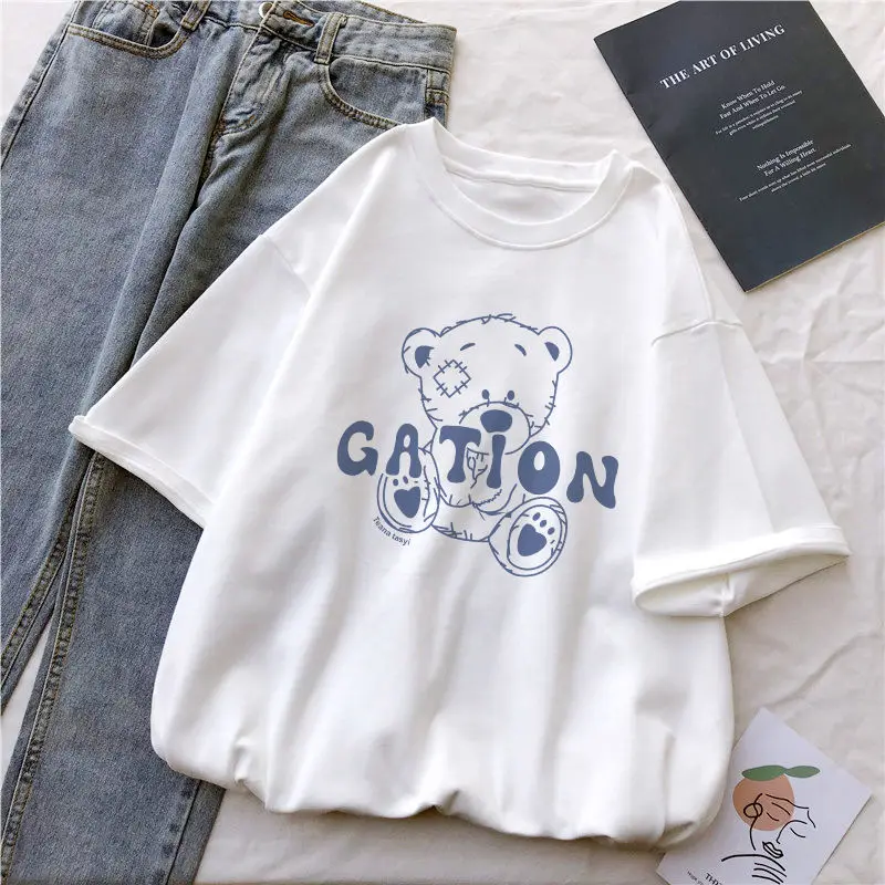 

Cartoon funny rabbit T Shirt Women Summer Fashion T-shirt Tops Base O-neckwhite Tees Funny Lnteresting Girls Tshirt Gothic