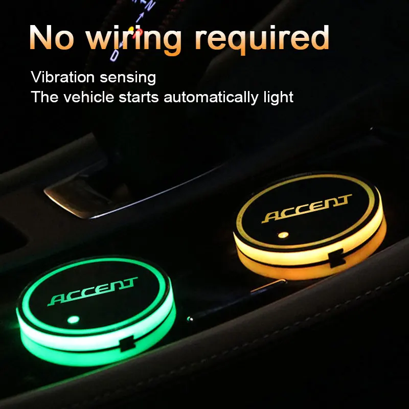 

Car Logo Led Atmosphere Light 7 Colorful Cup Luminous Coaster Holder For Hyundai Accent 2009 2011 2006 2008 Auto Accessories