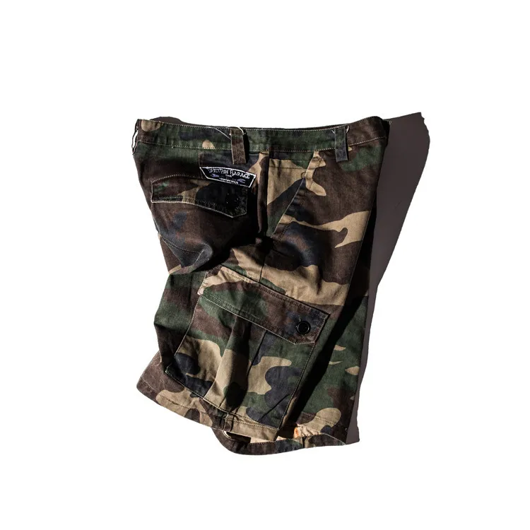 

Men's wear camouflage shorts washed overalls slacks in summer polyester cotton casual shorts regular pockets knee length