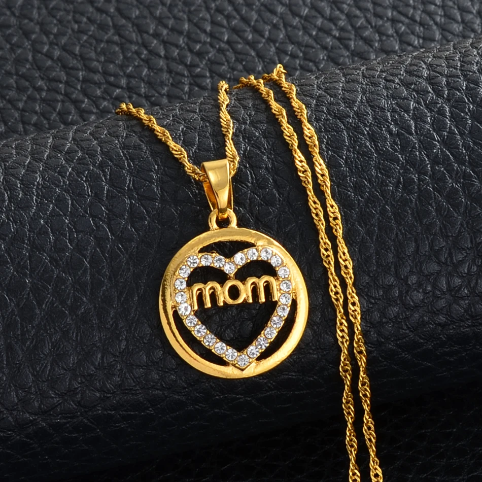 

Anniyo Gift for Mom Pendant Necklaces Mothers Gift Heart Jewelry With Rhinestone Mommy Birthday gifts #237906