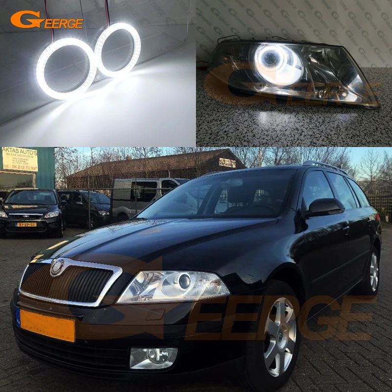 

Для SKODA OCTAVIA MK2 PRE FACELIFT 2004-2008 проектор головной светильник отличный ультра яркий smd led Ангельские Глазки halo кольца Дневной светильник