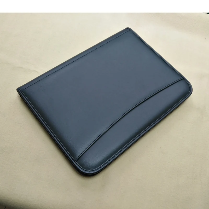 

A4 zippered padfolio portfolio a4 PU leather folder file folder document organizer manger bag briefcase office supplies black