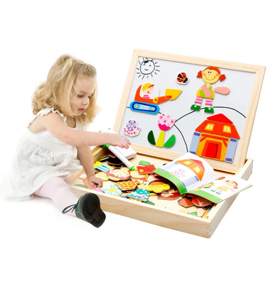 Child Animal Wooden Puzzles Kids Tangram Educational Gift Multifunctional Magnetic Puzzle Painting Board Toys Baby 3D Puzzle Toy