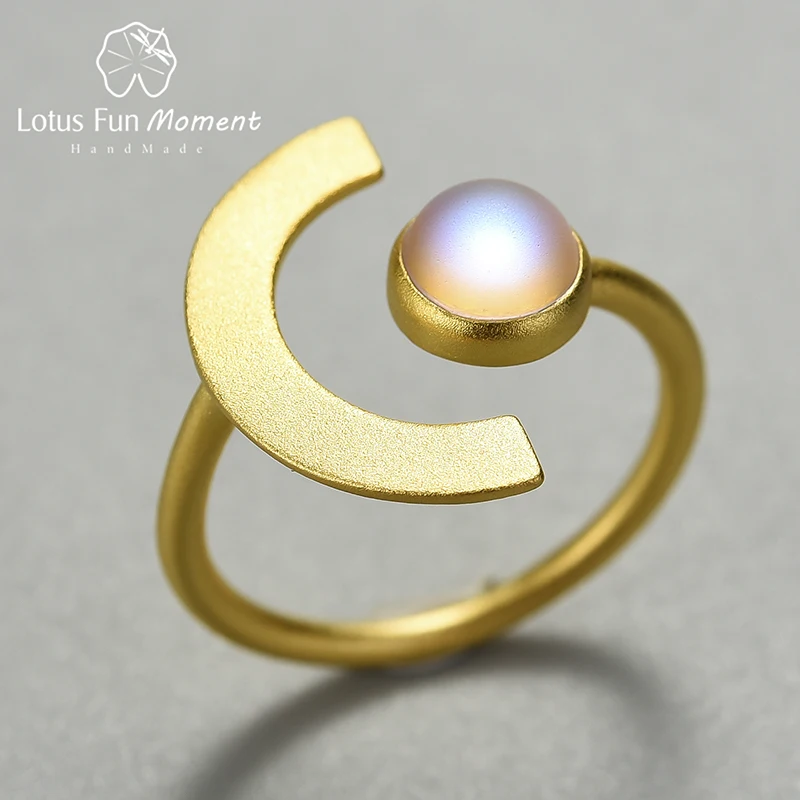 

Lotus Fun Moment 18K Gold Minimalism Mellow Moonlight Adjustable Rings for Women 925 Sterling Silver Artificial Moonstone
