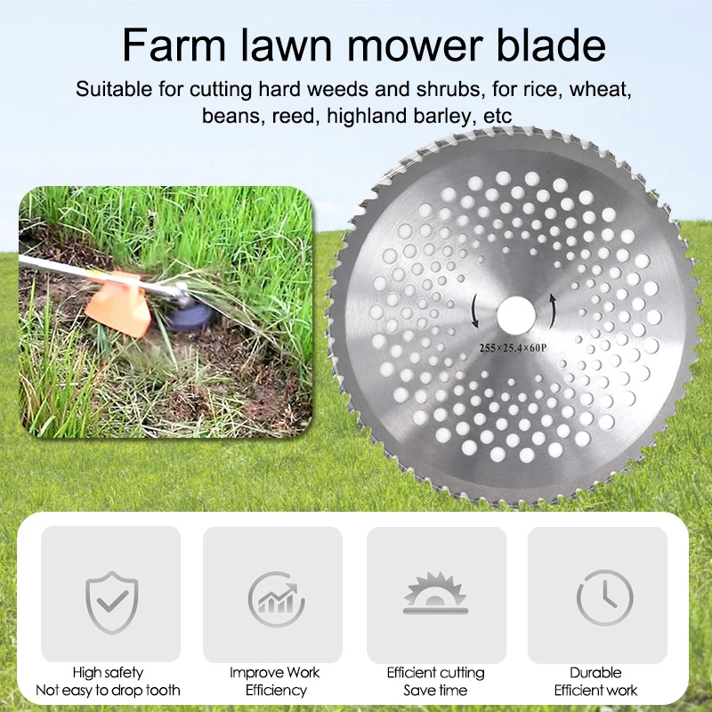 

10 Inch 60T Brushcutter Blade Brush Cutter Disc Steel Lawn Mower Circular Tooth Saw Blade Grass Trimmer Head Cutter Replacement