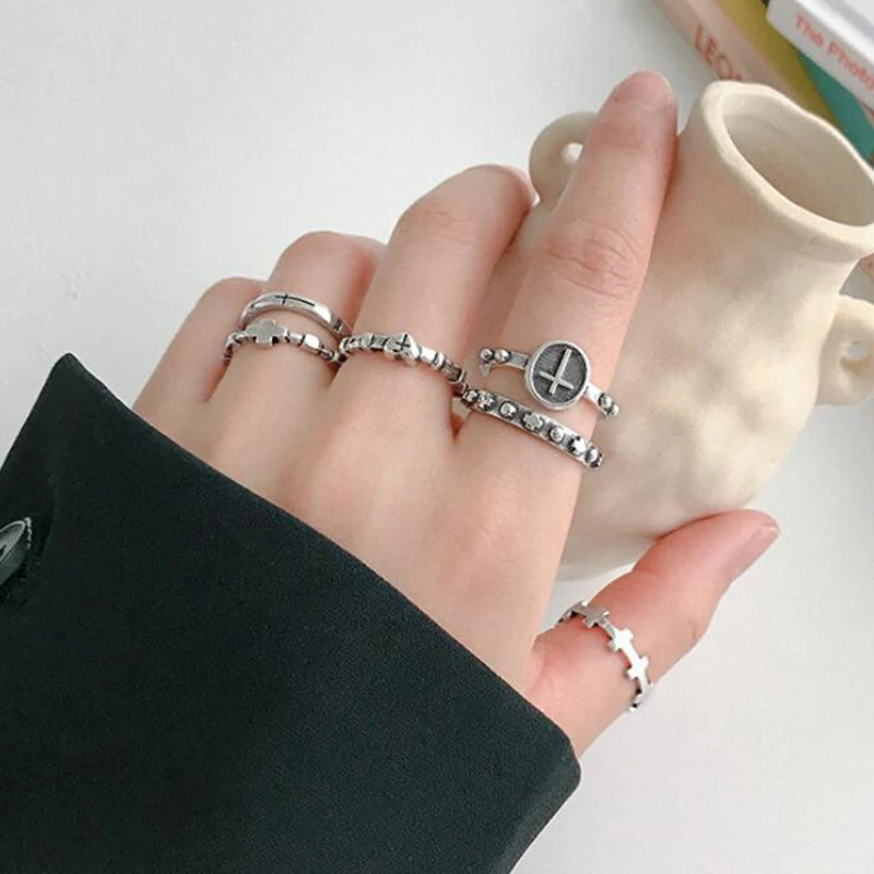 

Korean Version Hot Sale 100% 925 Sterling Silver Ring Cross Shape Retro Style Trend Hand Rings Woman Female Fine Jewelry